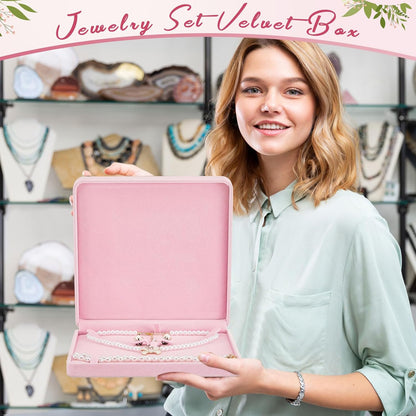 6 Pcs Jewelry Velvet Box Set, Large Necklace Gift Box for Women, Pink