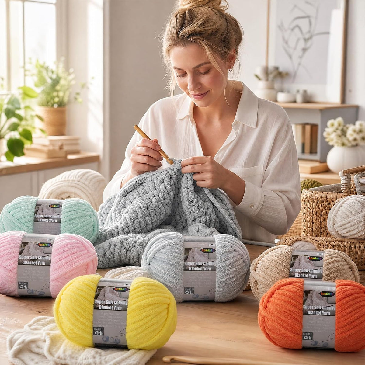 Chunky Yarn for Crocheting - Chenille Yarn for Crochet Blanket Soft
