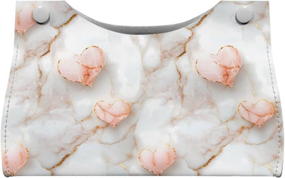 Pink Marble Heart Long PU Leather Tissue Box Cover - Classic Elegant Triangle Tissue Box Holder Decorative, Rectangle Tissue Box Holder, Tissue Holders Decorative