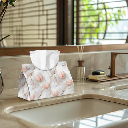 Pink Marble Heart Long PU Leather Tissue Box Cover - Classic Elegant Triangle Tissue Box Holder Decorative, Rectangle Tissue Box Holder, Tissue Holders Decorative