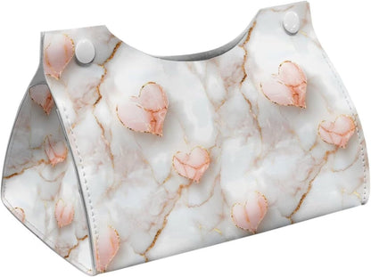 Pink Marble Heart Long PU Leather Tissue Box Cover - Classic Elegant Triangle Tissue Box Holder Decorative, Rectangle Tissue Box Holder, Tissue Holders Decorative