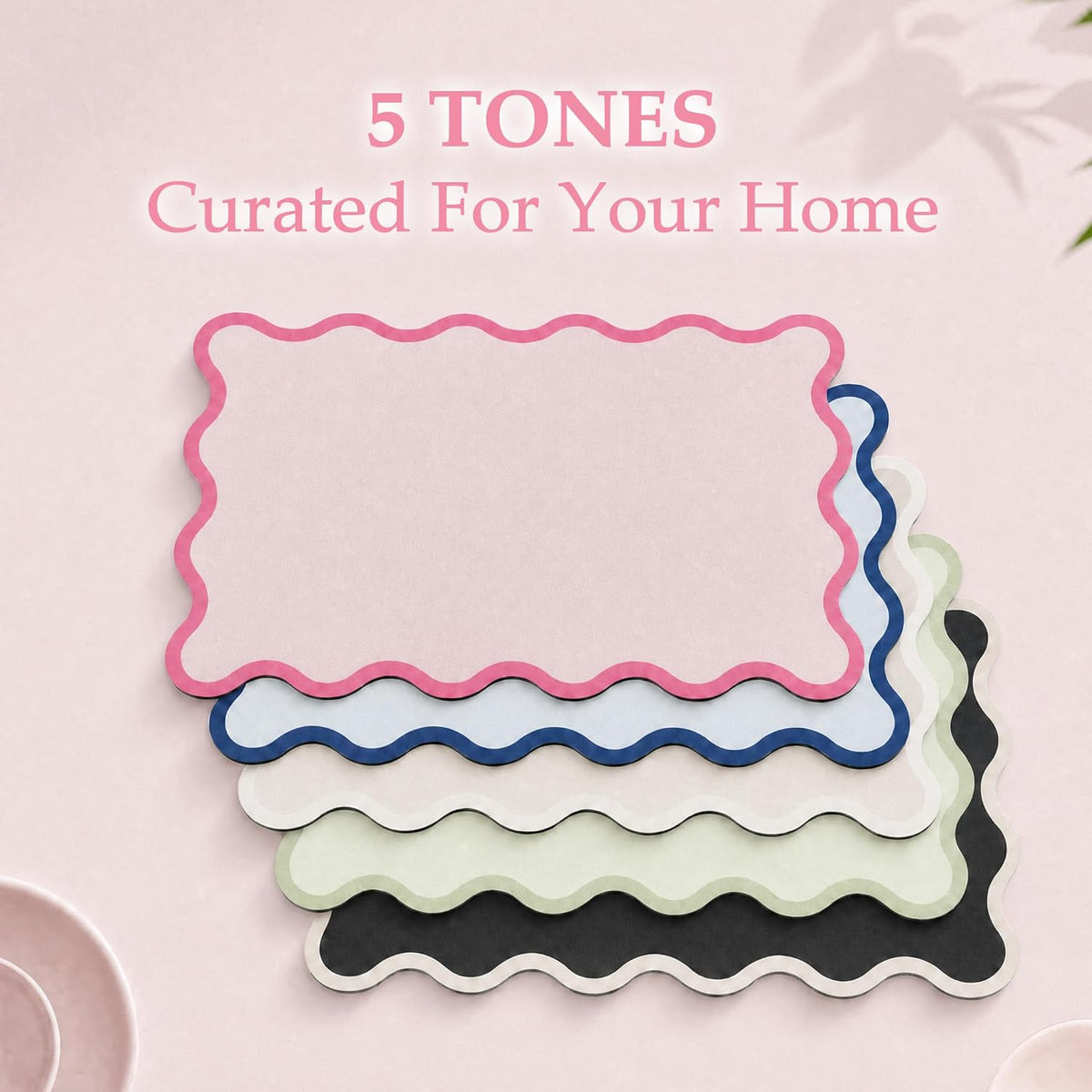 Scalloped Dish Drying Mat for Kitchen Counter, Absorbent Easy Clean Non-slip Coffee Bar Station Accessories, Trendy Cute Aesthetic Modern Drainer Kitchen Drying Mat, Pink 12" x 19"