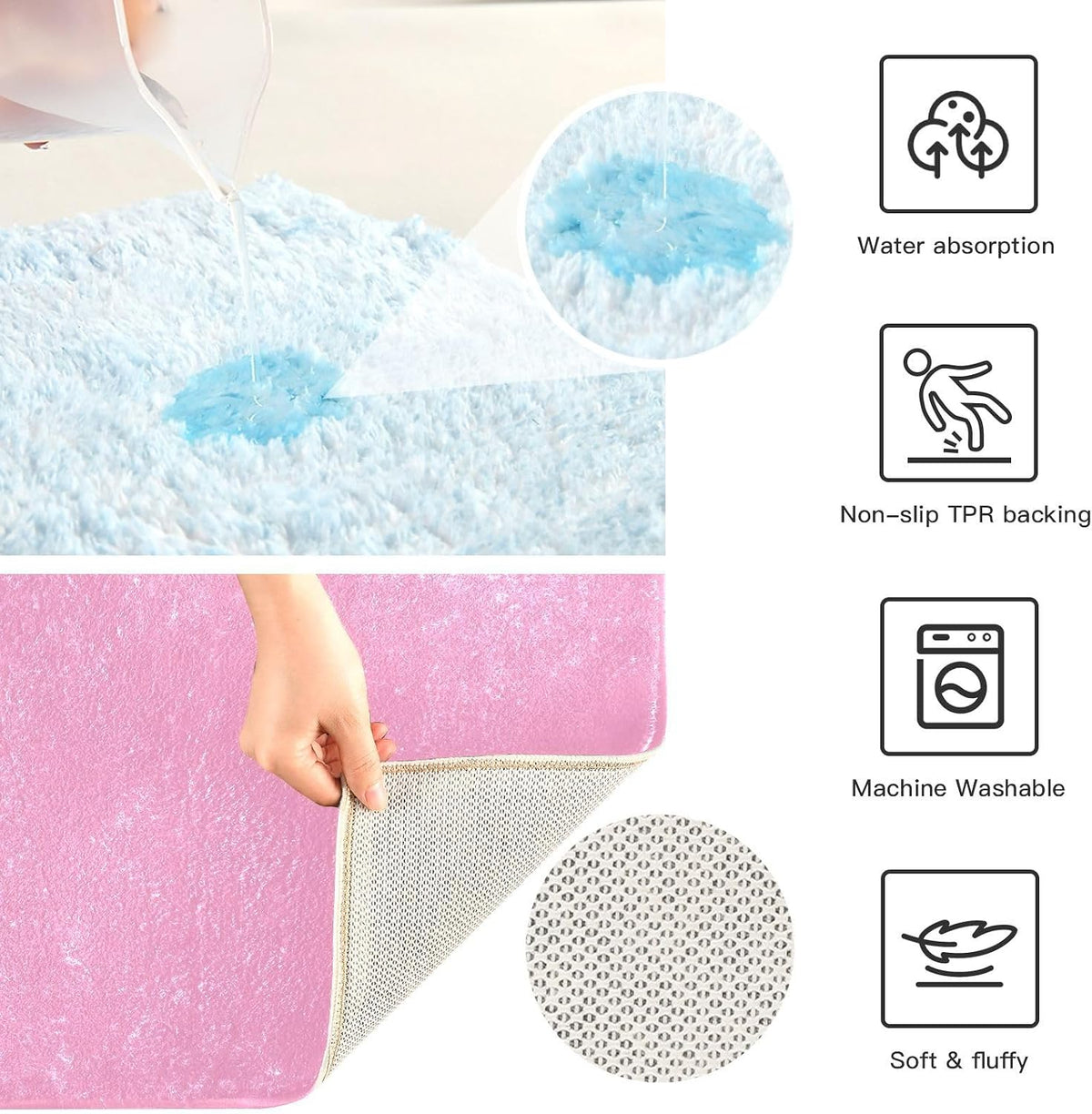 Plain Carnation Pink Solid Color Bathroom Rugs, Non Slip Dry Quickly Bath Mat, Absorbent Soft Bath Rugs for Bathroom, Toilet and Shower Floor