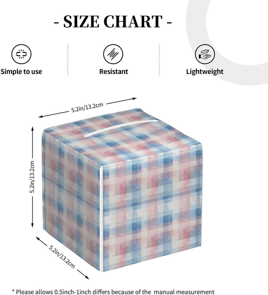 Pink Blue Checkerboard Tissue Box Cover Square Leather Waterproof Tissue Box Holder for Home Office