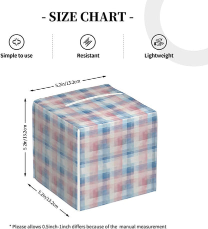 Pink Blue Checkerboard Tissue Box Cover Square Leather Waterproof Tissue Box Holder for Home Office