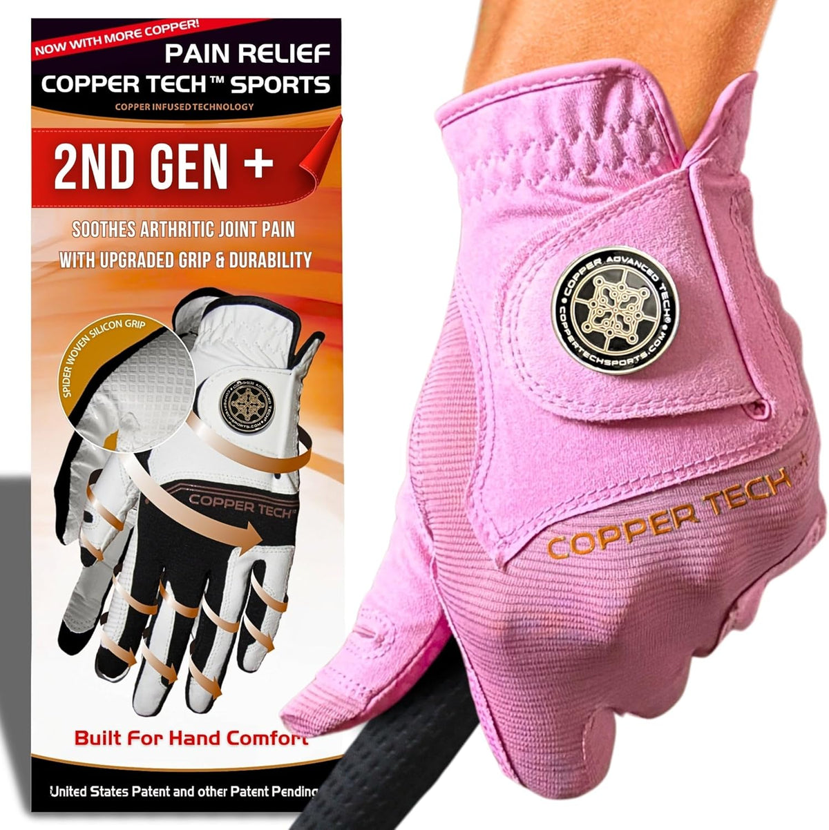 Copper Tech Plus Ladies Golf Gloves Women (2nd Gen) | Copper Compression Joint Support with Flexible & Comfortable Fit | Tacky Silicone Pad