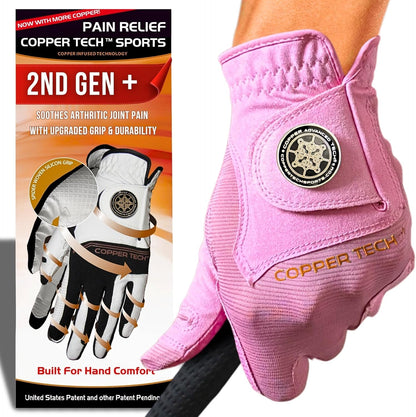 Copper Tech Plus Ladies Golf Gloves Women (2nd Gen) | Copper Compression Joint Support with Flexible & Comfortable Fit | Tacky Silicone Pad