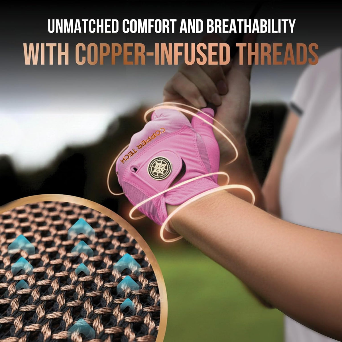 Copper Tech Plus Ladies Golf Gloves Women (2nd Gen) | Copper Compression Joint Support with Flexible & Comfortable Fit | Tacky Silicone Pad