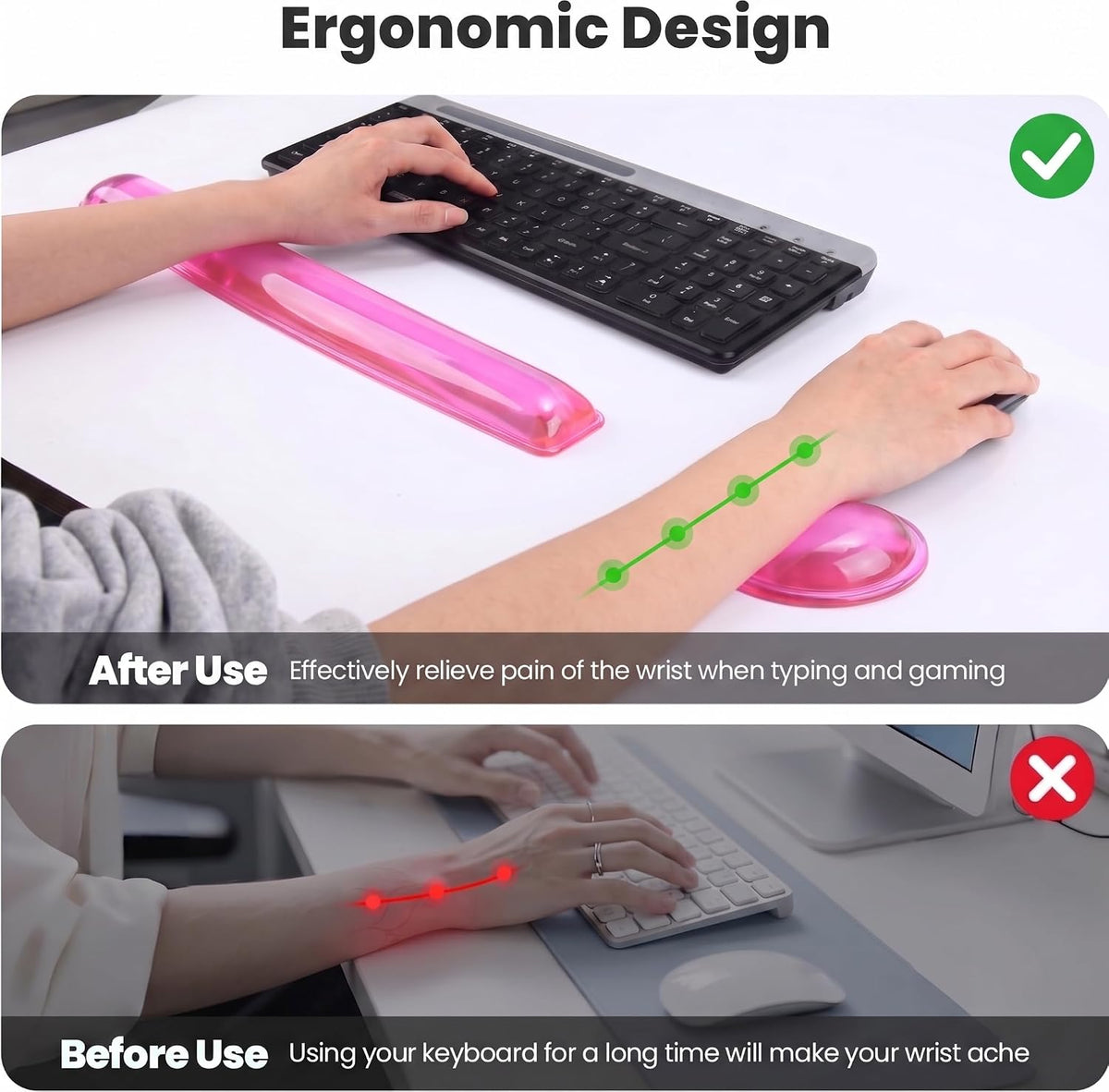Gel Keyboard & Mouse Wrist Rest Set - Keyboard Wrist Rest Pad & Mouse Support for Office Gaming Pad Computer Laptop Ergonomic Comfortable Pain Relief-Pink Pad Set