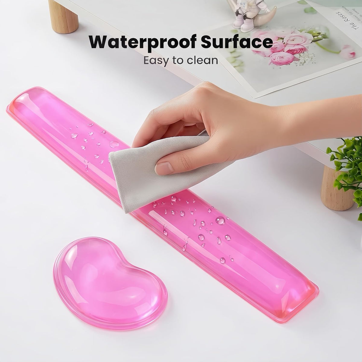 Gel Keyboard & Mouse Wrist Rest Set - Keyboard Wrist Rest Pad & Mouse Support for Office Gaming Pad Computer Laptop Ergonomic Comfortable Pain Relief-Pink Pad Set