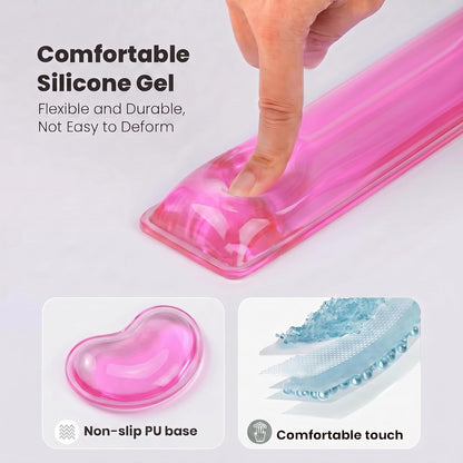 Gel Keyboard & Mouse Wrist Rest Set - Keyboard Wrist Rest Pad & Mouse Support for Office Gaming Pad Computer Laptop Ergonomic Comfortable Pain Relief-Pink Pad Set