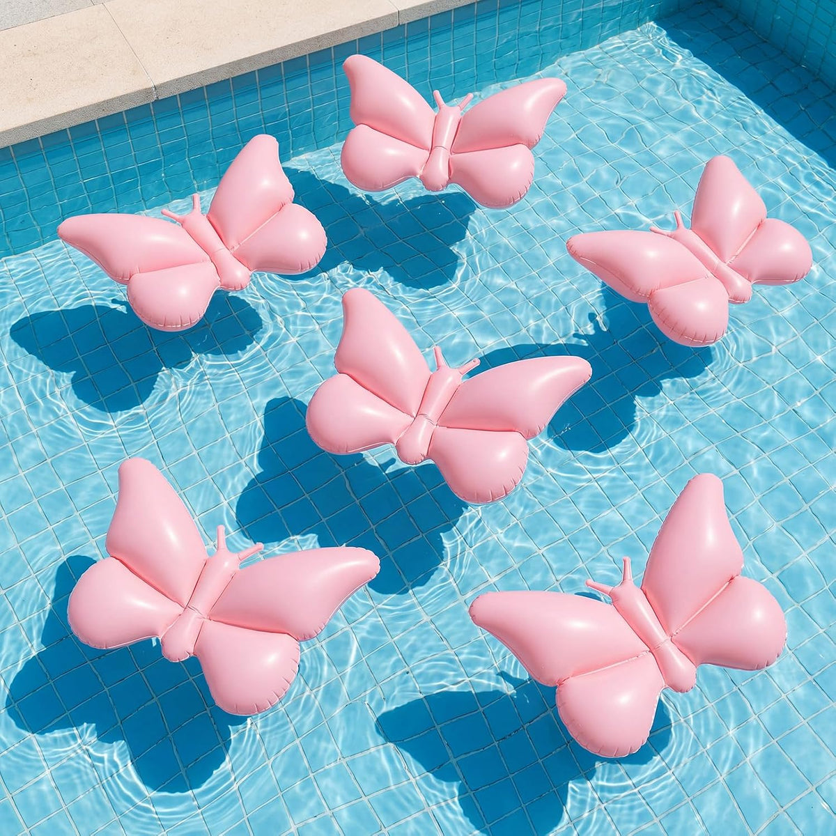 6 Pcs Inflatable Butterfly Pool Floats with Pump, Pink
