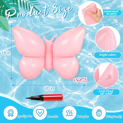 6 Pcs Inflatable Butterfly Pool Floats with Pump, Pink