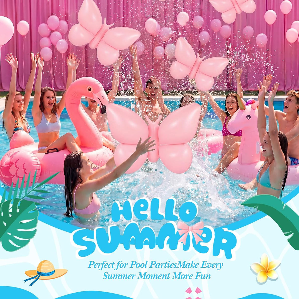 6 Pcs Inflatable Butterfly Pool Floats with Pump, Pink