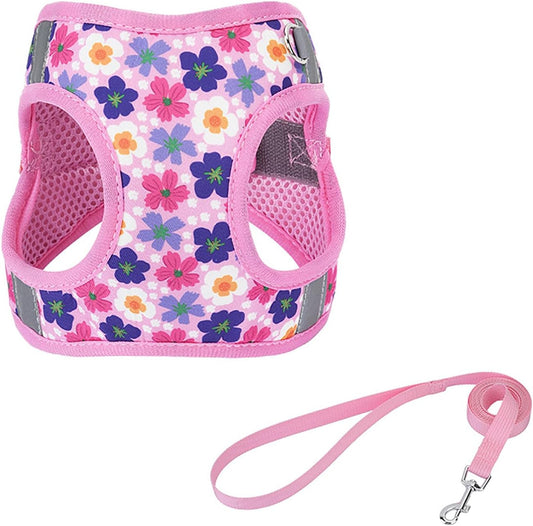 Small Dog Harness Cute Pink Flowers Step in Vest Harness
