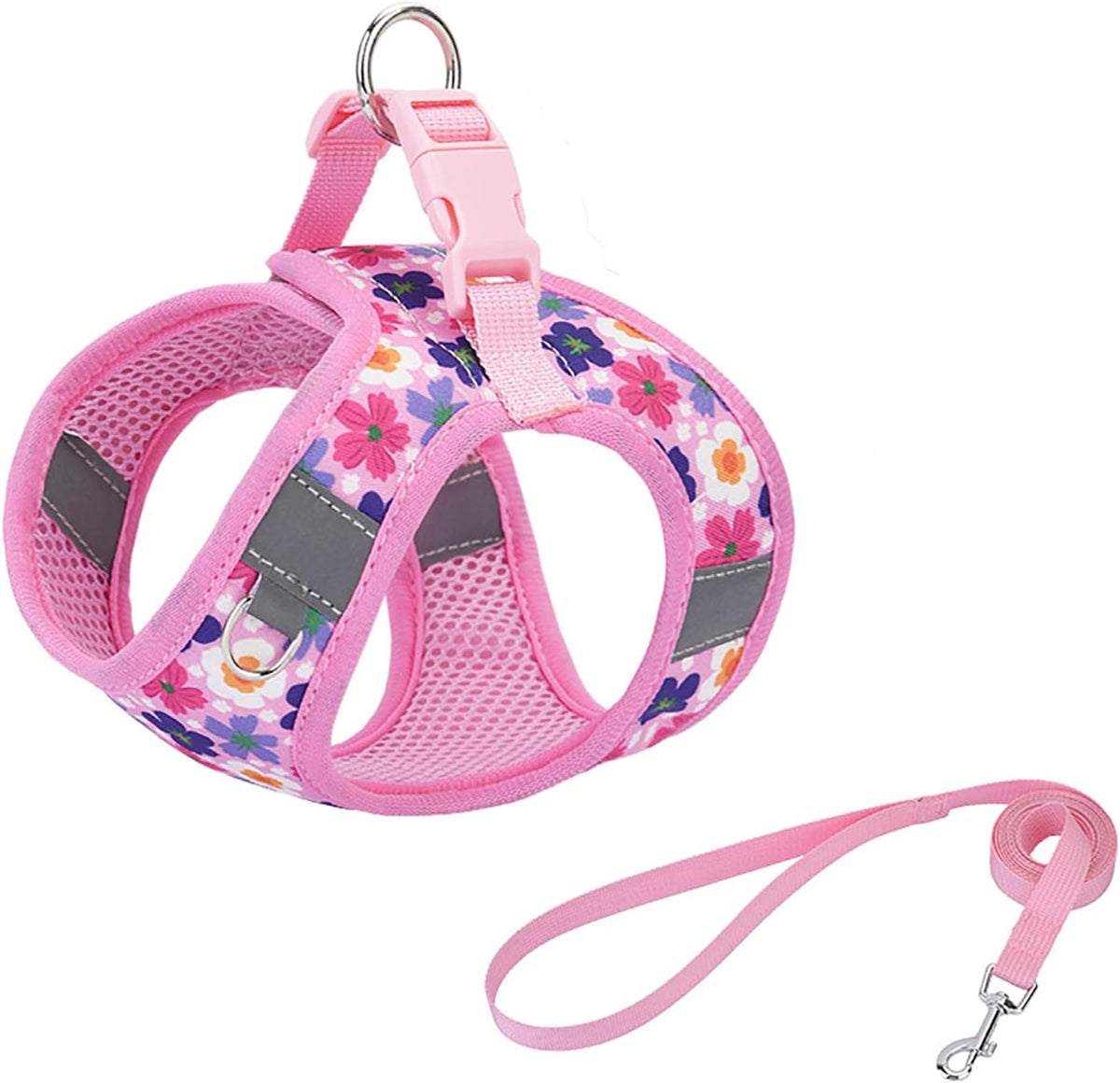 Small Dog Harness Cute Pink Flowers Step in Vest Harness