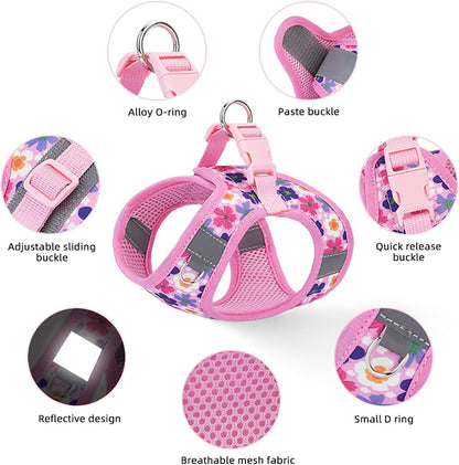 Small Dog Harness Cute Pink Flowers Step in Vest Harness