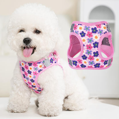 Small Dog Harness Cute Pink Flowers Step in Vest Harness