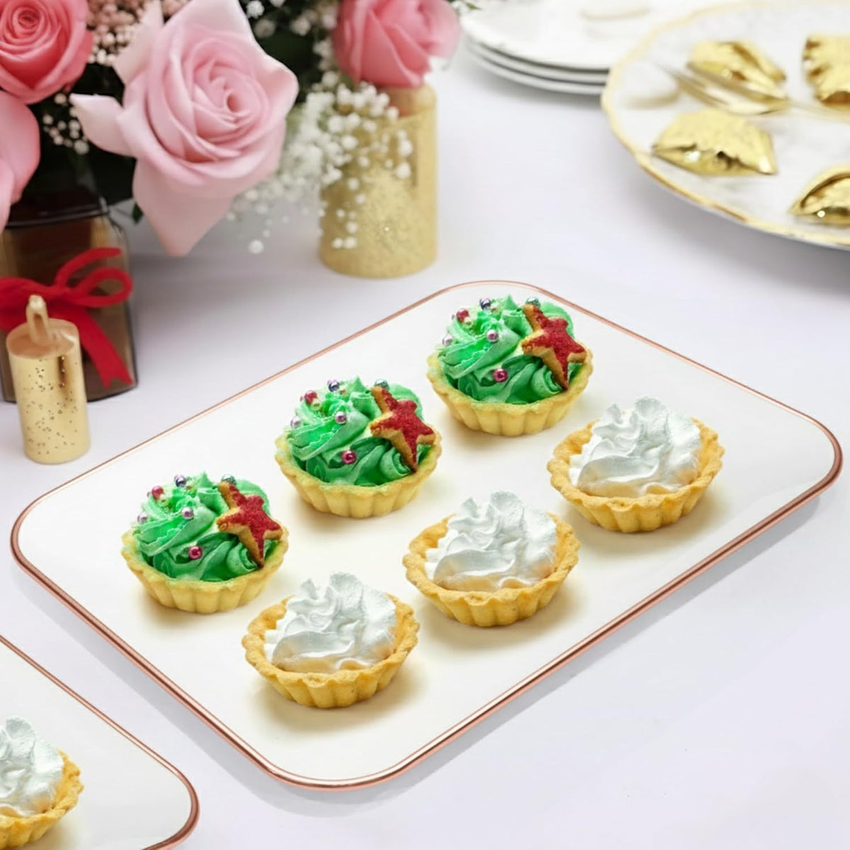 3 Pack Rose Gold Plastic Serving Trays for Party - Rose Gold Serving Tray 8 x 11 Inch - Heavy Duty Dessert Trays for Food - Rectangular Party Serving Trays for Entertaining