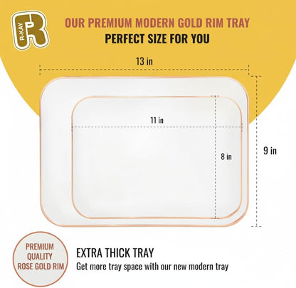 3 Pack Rose Gold Plastic Serving Trays for Party - Rose Gold Serving Tray 8 x 11 Inch - Heavy Duty Dessert Trays for Food - Rectangular Party Serving Trays for Entertaining