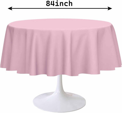 2 Pack Light Pink Round Tablecloth 84 x 84 Inch Circle Plastic Table Cover Disposable Table Cloth for Baby Shower Wedding Birthday Party Picnic Round Pink Tablecloth