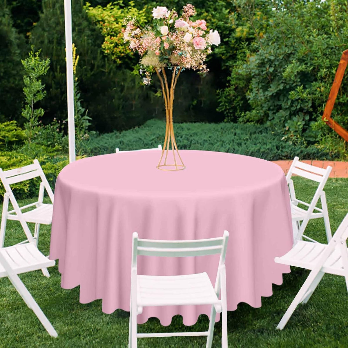 2 Pack Light Pink Round Tablecloth 84 x 84 Inch Circle Plastic Table Cover Disposable Table Cloth for Baby Shower Wedding Birthday Party Picnic Round Pink Tablecloth