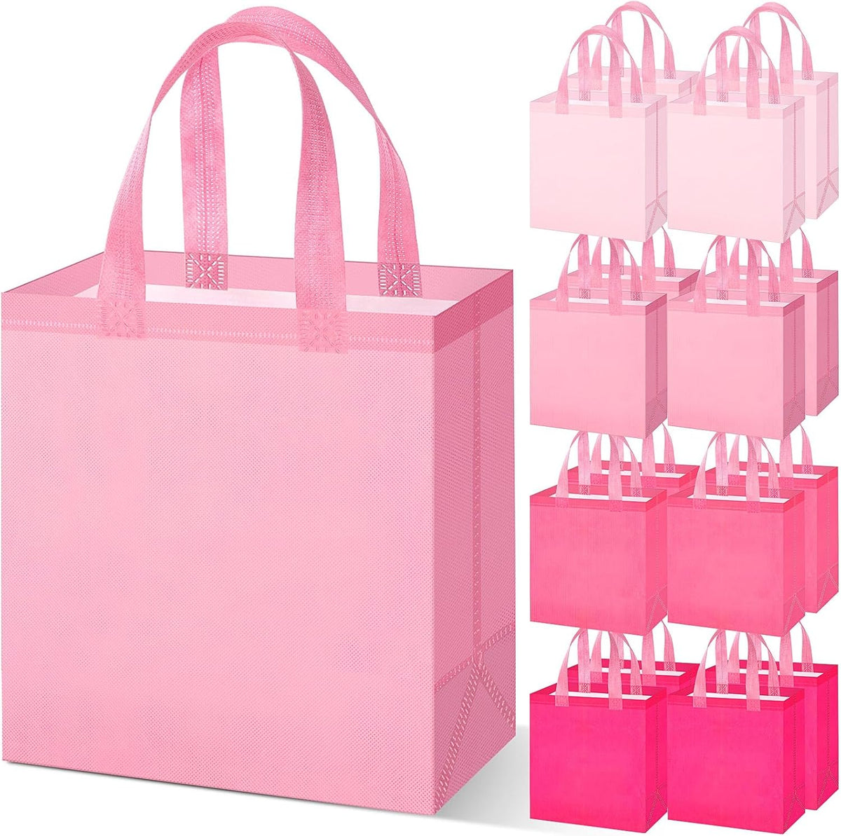 16 Pcs Pink Gift Bags, Reusable Non-woven Tote with Handles