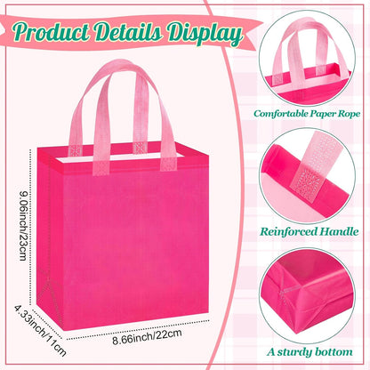 16 Pcs Pink Gift Bags, Reusable Non-woven Tote with Handles