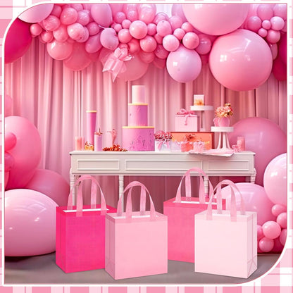 16 Pcs Pink Gift Bags, Reusable Non-woven Tote with Handles