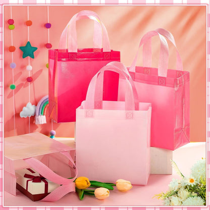 16 Pcs Pink Gift Bags, Reusable Non-woven Tote with Handles