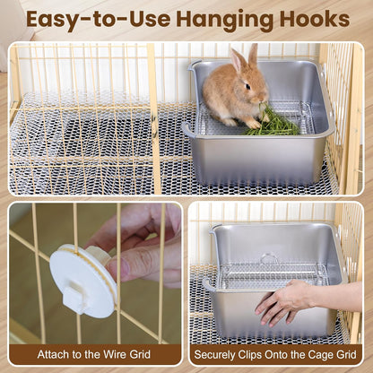 Rabbit Litter Box, Extra Large Bunny Litter Box with 304 Stainless Steel Sifting Tray & Hooks, Rabbit Litter Box, Easy to Clean and Odor Control (17.7" × 13.8" × 5.9")