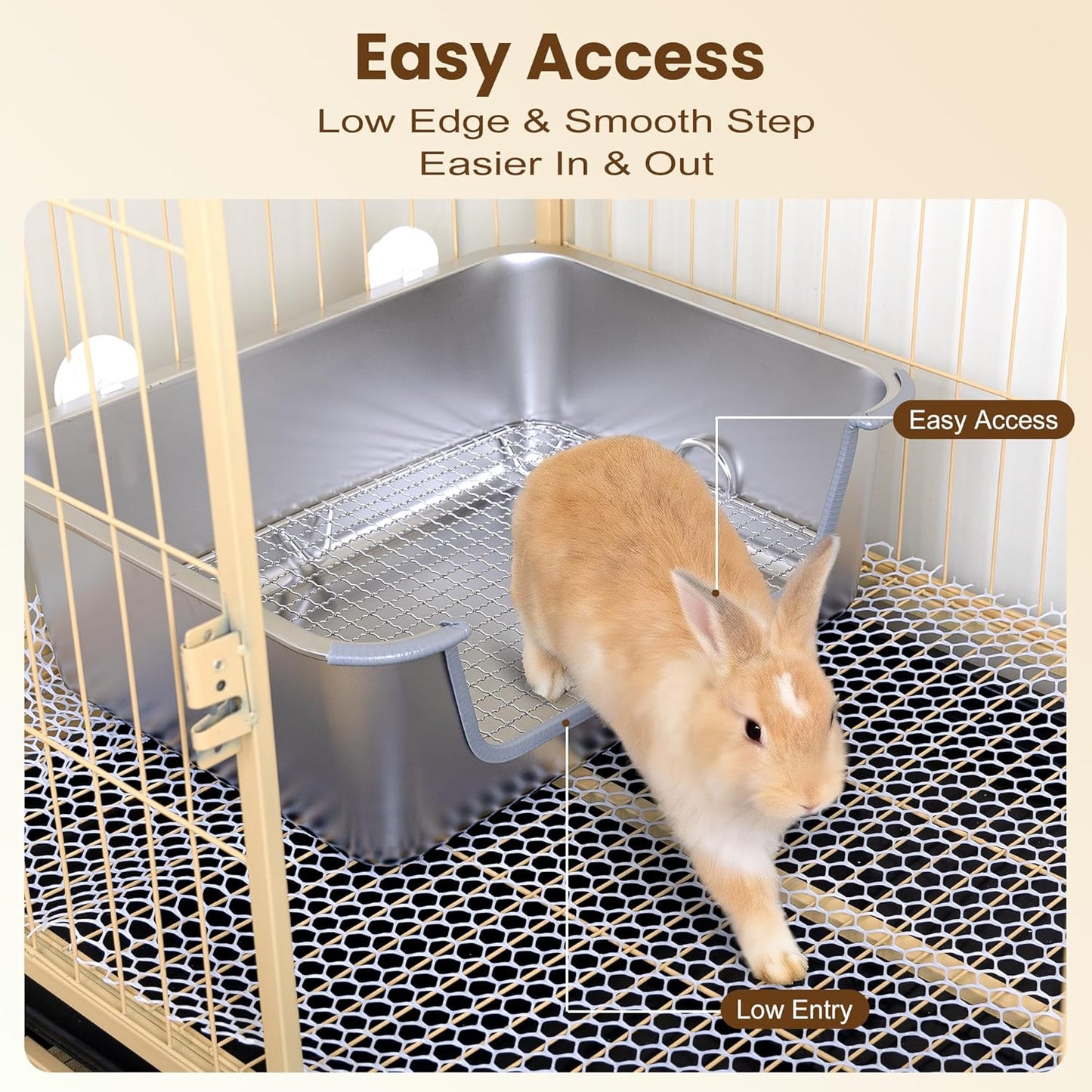 Rabbit Litter Box, Extra Large Bunny Litter Box with 304 Stainless Steel Sifting Tray & Hooks, Rabbit Litter Box, Easy to Clean and Odor Control (17.7" × 13.8" × 5.9")