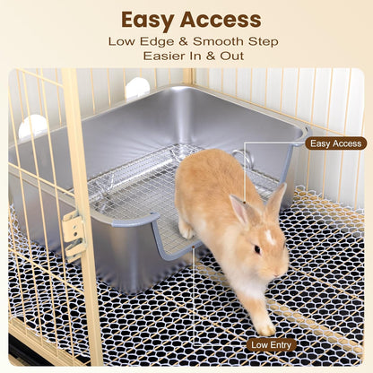 Rabbit Litter Box, Extra Large Bunny Litter Box with 304 Stainless Steel Sifting Tray & Hooks, Rabbit Litter Box, Easy to Clean and Odor Control (17.7" × 13.8" × 5.9")