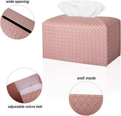 Tissue Box Cover Rectangle Leather Facial Paper Holder, Pink