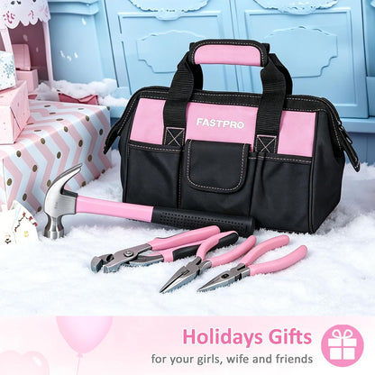 215-Piece Pink Tool Set, Home Repairing Tool Set with Bag, Pink