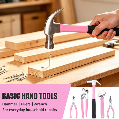 215-Piece Pink Tool Set, Home Repairing Tool Set with Bag, Pink