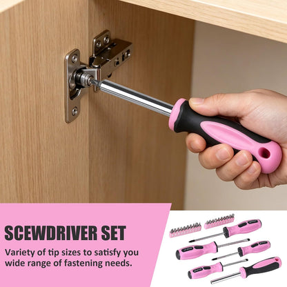 215-Piece Pink Tool Set, Home Repairing Tool Set with Bag, Pink