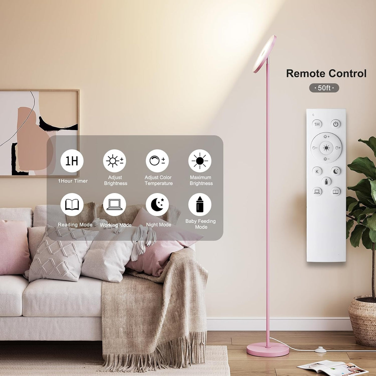 Floor Lamps for Living Room，LED Standing Lamp with Remote Control