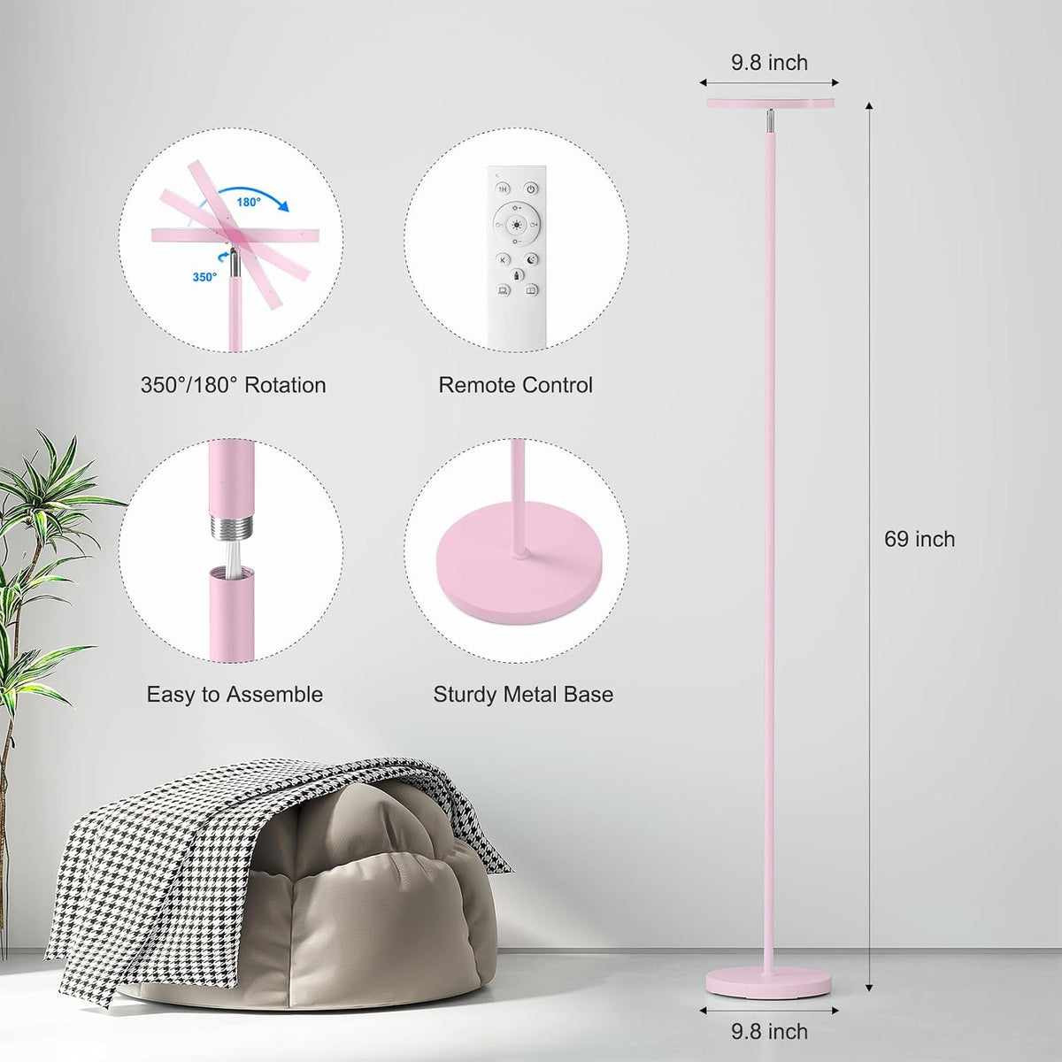 Floor Lamps for Living Room，LED Standing Lamp with Remote Control