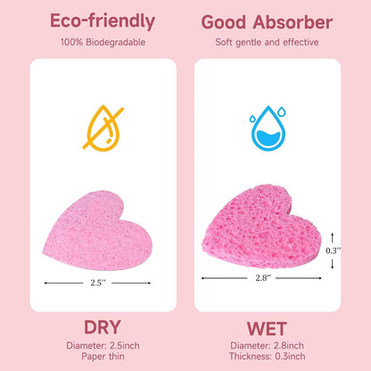 100 Count Compressed Facial Sponges 100% Natural Cellulose Eco-Friendly Makeup Sponges for Gentle Cleansing, Exfoliating & Stubborn Makeup Removal Travel for Women (pink)