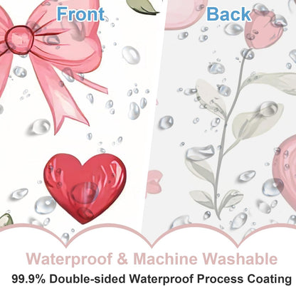 Pink Bows Shower Curtain,Pink Love Hearts Bows Girly Shower Curtains Bathroom Bath Home Valentines Day Decor Waterproof Polyester Fabric with Hooks 72 W x72 H Inch