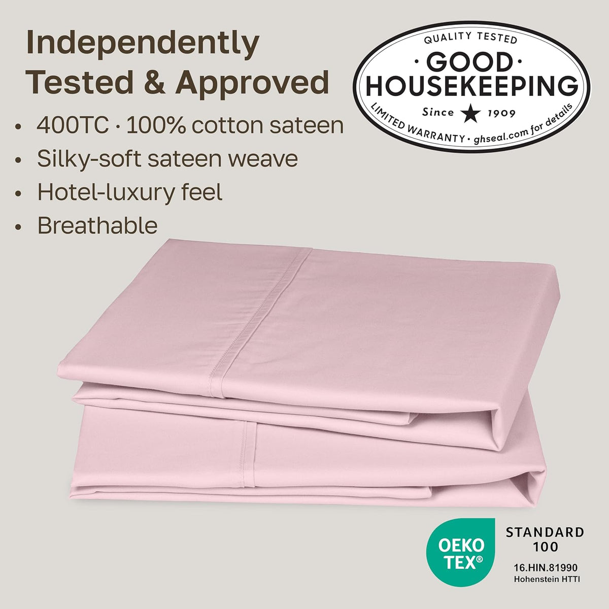 2-Pack Pillowcases Standard Size, 100% Cotton Sateen