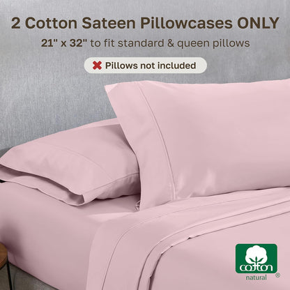 2-Pack Pillowcases Standard Size, 100% Cotton Sateen