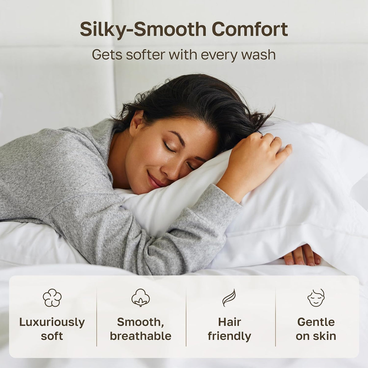 2-Pack Pillowcases Standard Size, 100% Cotton Sateen