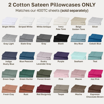 2-Pack Pillowcases Standard Size, 100% Cotton Sateen