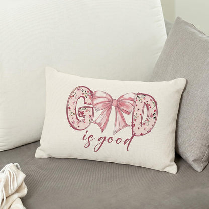Pink Bow Christian Throw Pillow Cover, 12x20 Inch