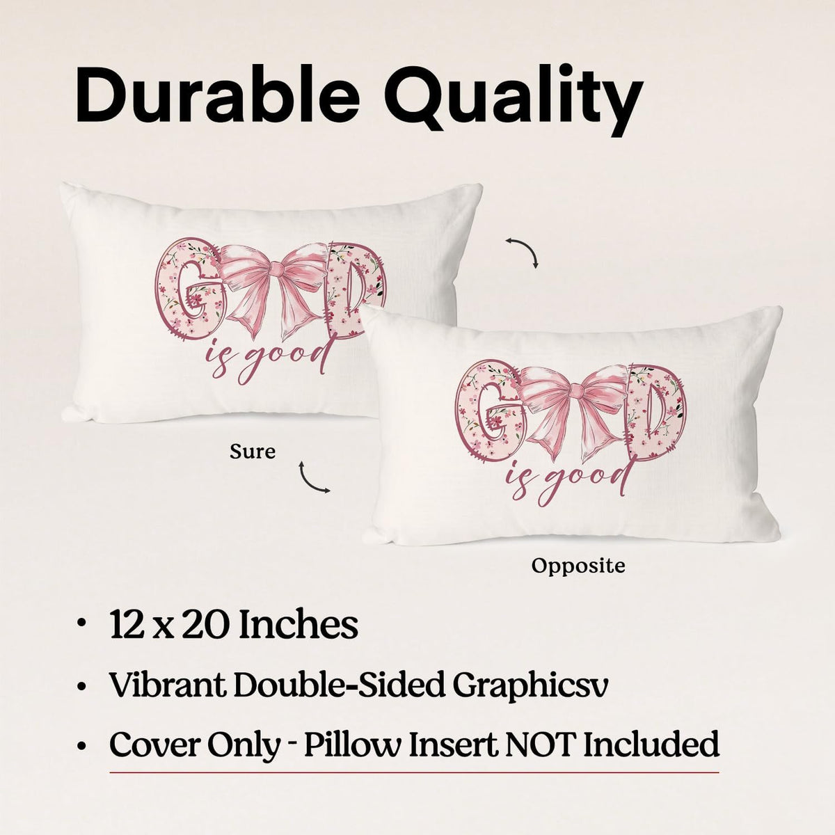 Pink Bow Christian Throw Pillow Cover, 12x20 Inch