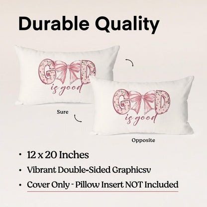 Pink Bow Christian Throw Pillow Cover, 12x20 Inch