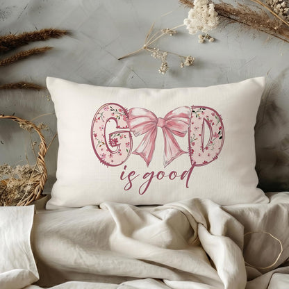 Pink Bow Christian Throw Pillow Cover, 12x20 Inch