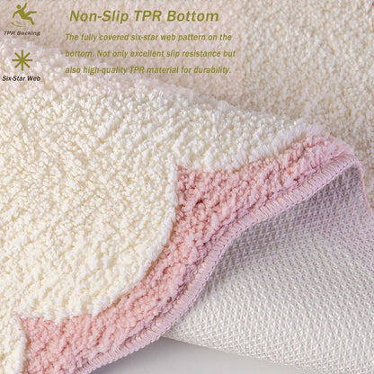 Urltmaji Scalloped Bathroom Rugs Sets 3 Piece, Non-Slip Cute Bath Mat with U-Shaped Contour Quick Dry Absorbent Plush Microfiber Pink Toilet Mats Fun Machine Washable Bath Rug for Sink Tub Shower
